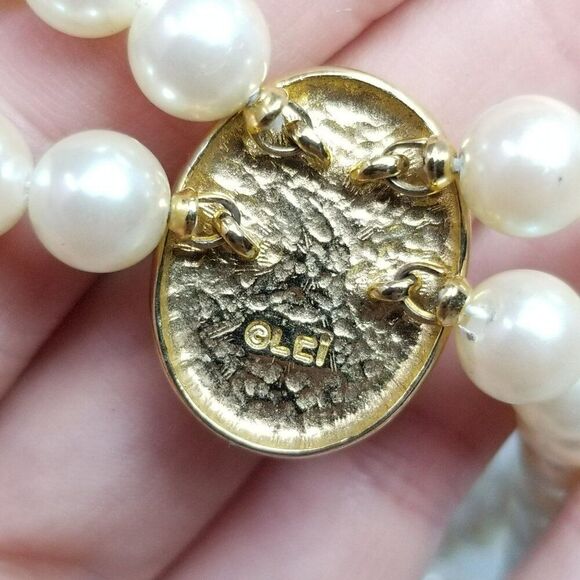 Vintage Liz Claiborne Faux Pearl Double Strand Torsade Necklace, Cream Gold Tone - Picture 5 of 8